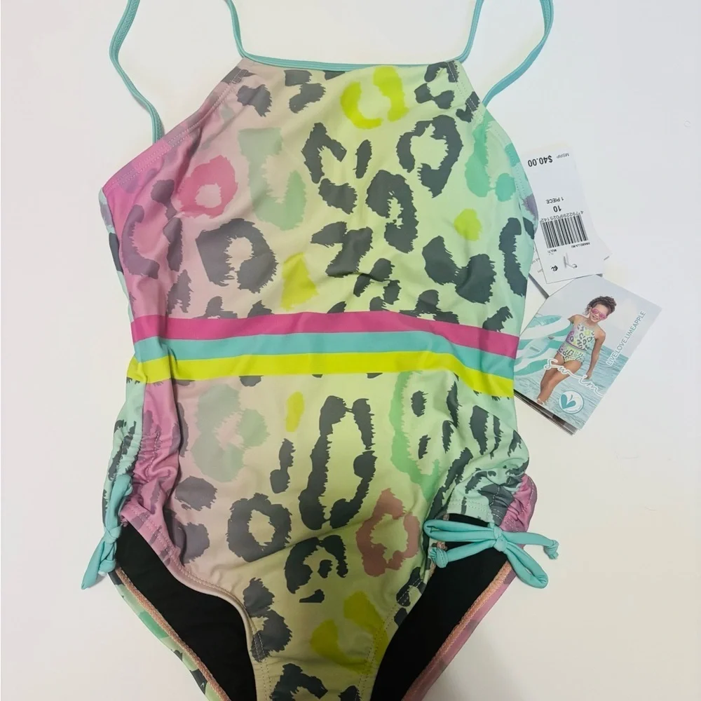 Limeapple Pastel Leopard Kids One Piece Swimsuit Size 7,8,10